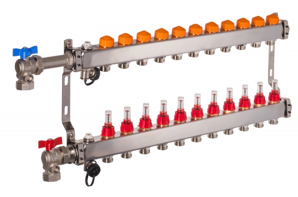 Dyna Heizkreisverteiler für Fußbodenheizung mit 11 Kreisen und automatischer Durchflussregelung
