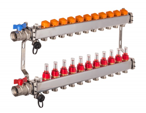 Dyna Heizkreisverteiler für Fußbodenheizung mit 11 Kreisen und automatischer Durchflussregelung
