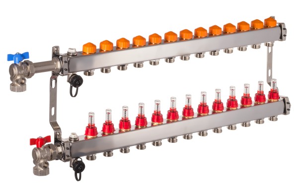 Dyna Heizkreisverteiler für Fußbodenheizung mit 13 Kreisen und automatischer Durchflussregelung