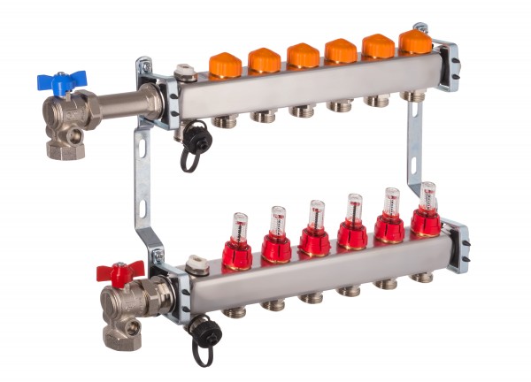 Dyna Heizkreisverteiler für Fußbodenheizung mit 6 Kreisen und automatischer Durchflussregelung