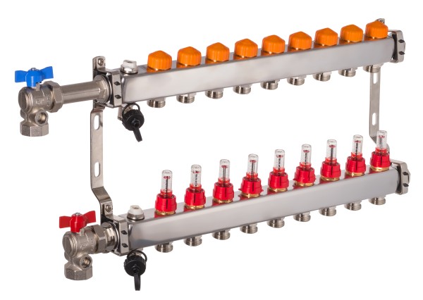 Dyna Heizkreisverteiler für Fußbodenheizung mit 9 Kreisen und automatischer Durchflussregelung