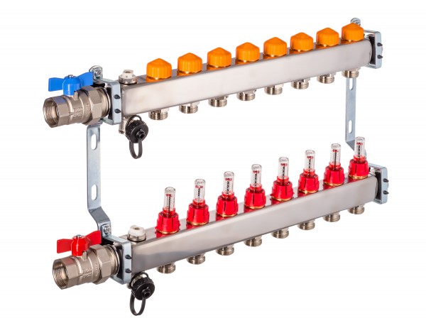 Dyna Heizkreisverteiler für Fußbodenheizung mit 8 Kreisen und automatischer Durchflussregelung