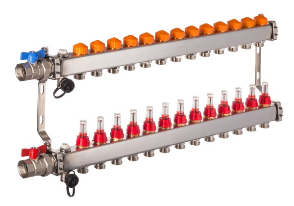 Dyna Heizkreisverteiler für Fußbodenheizung mit 13 Kreisen und automatischer Durchflussregelung