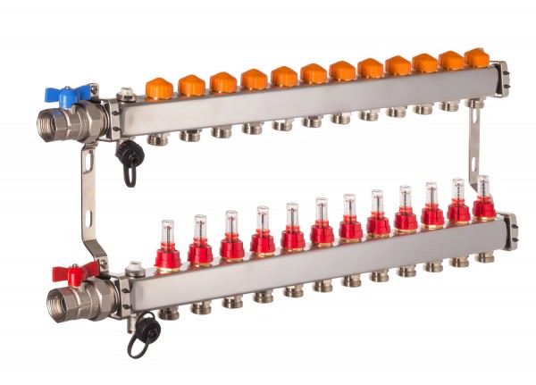 Dyna Heizkreisverteiler für Fußbodenheizung mit 12 Kreisen und automatischer Durchflussregelung