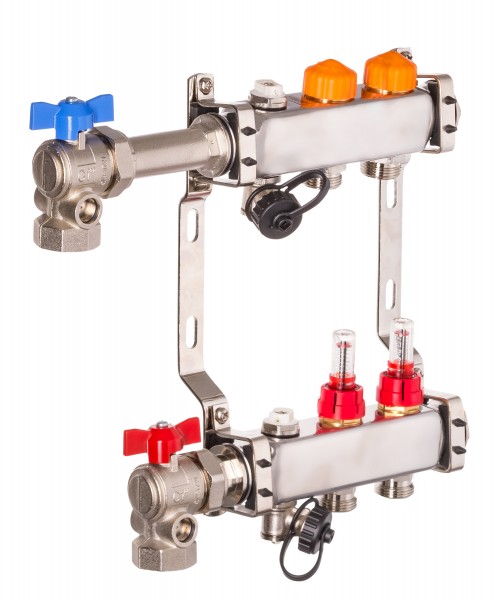 Dyna Heizkreisverteiler für Fußbodenheizung mit 2 Kreisen und automatischer Durchflussregelung