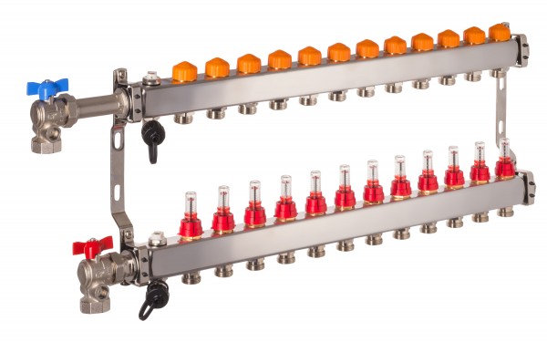 Dyna Heizkreisverteiler für Fußbodenheizung mit 12 Kreisen und automatischer Durchflussregelung