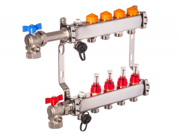 Dyna Heizkreisverteiler für Fußbodenheizung mit 4 Kreisen und automatischer Durchflussregelung