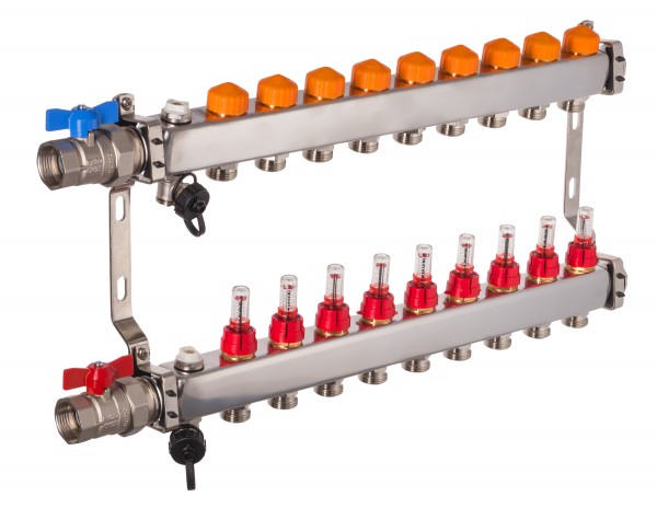 Dyna Heizkreisverteiler für Fußbodenheizung mit 9 Kreisen und automatischer Durchflussregelung