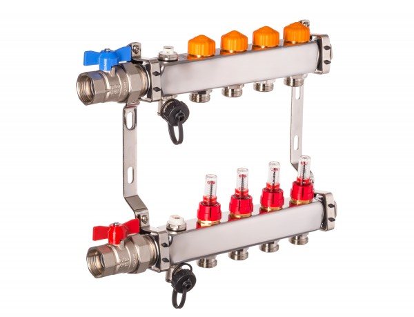 Dyna Heizkreisverteiler für Fußbodenheizung mit 4 Kreisen und automatischer Durchflussregelung