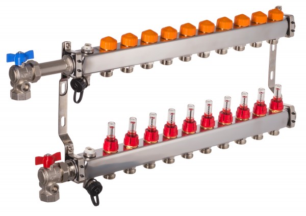 Dyna Heizkreisverteiler für Fußbodenheizung mit 10 Kreisen und automatischer Durchflussregelung