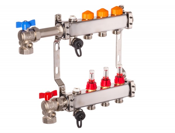 Dyna Heizkreisverteiler für Fußbodenheizung mit 3 Kreisen und automatischer Durchflussregelung
